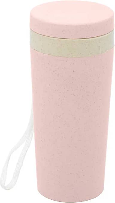 LYOR - Copo Térmico de Bambu e PP Parede Dupla com Alça e Tampa Rosa 310ml