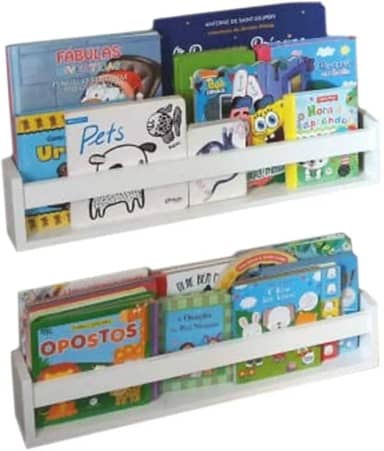 Prateleira Infantil Pabimi – Kit com 2 Peças de 60 cm | Porta Livros e Brinquedos de Parede | MDF Premium Fosco Branco