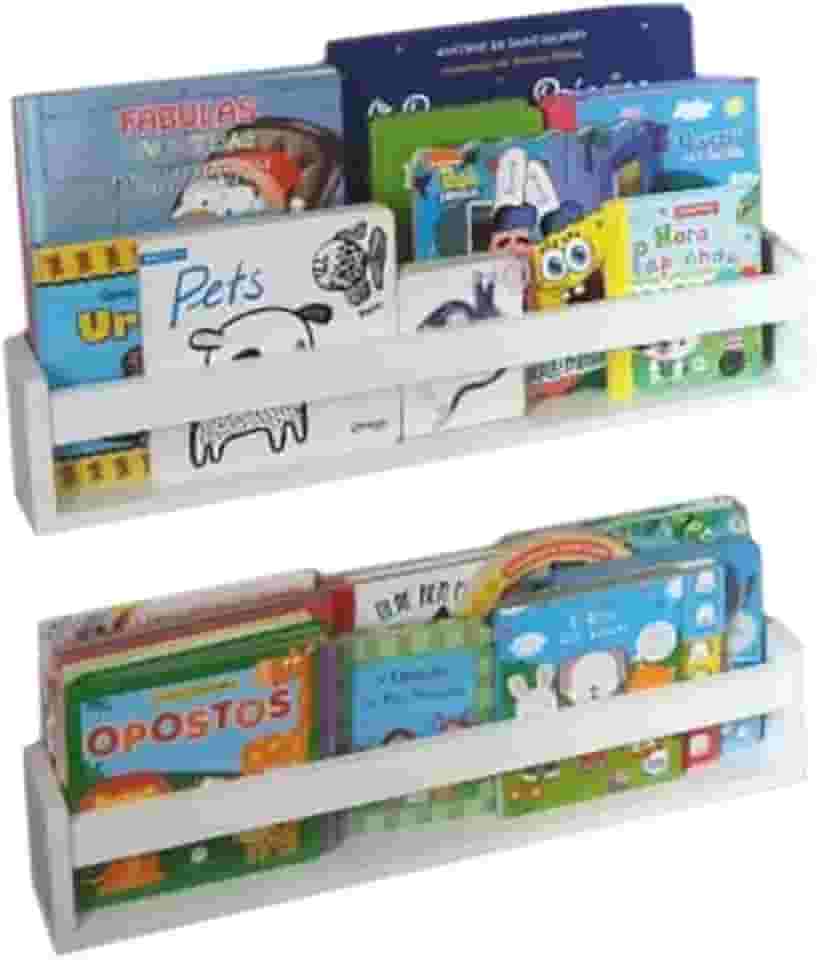 Prateleira Infantil Pabimi – Kit com 2 Peças de 60 cm | Porta Livros e Brinquedos de Parede | MDF Premium Fosco Branco