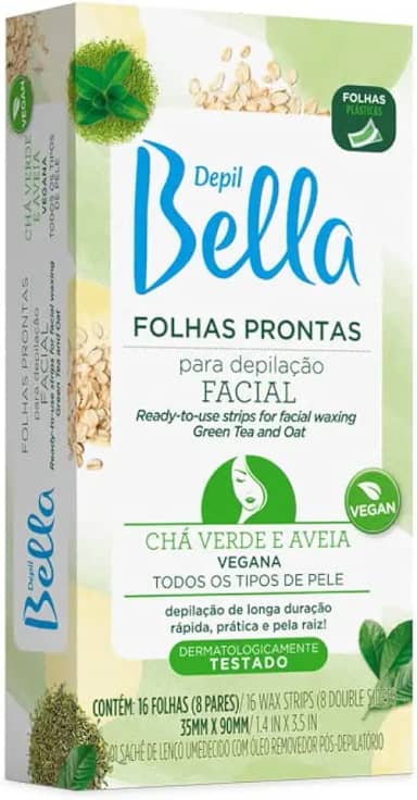 FOLHAS PRONTAS PARA DEPILAÇÃO FACIAL CHÁ VERDE E AVEIA DEPIL BELLA 16FLS