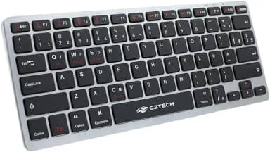 C3Tech, K-BT50BK, Teclado Bluetooth Recarregável, sem fio, compacto atalhos Multimidia Anti-Respingo bateria interna recarregavel com cabo USB tipo C, Preto