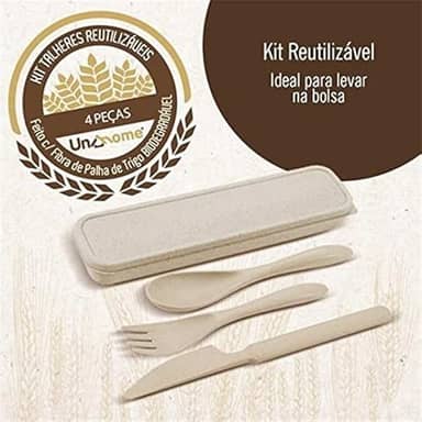 Kit Talheres Reutilizáveis c/Estojo Feito c/Fibra de Palha de Trigo Biodegradável Ideal Levar na Bolsa - 145823