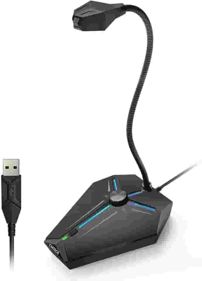 CMTECK Microfone de computador, G006Plus USB Desktop Condensador PC Laptop Mic, botão mudo com indicadores LED, compatível com Windows/Mac (com botão de volume)