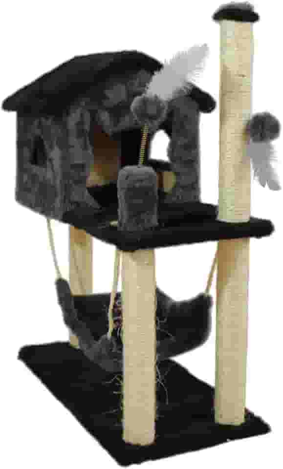 Casa Arranhador Playground Brinquedo Com Rede Poste Sisal Gato – Preto/Cinza