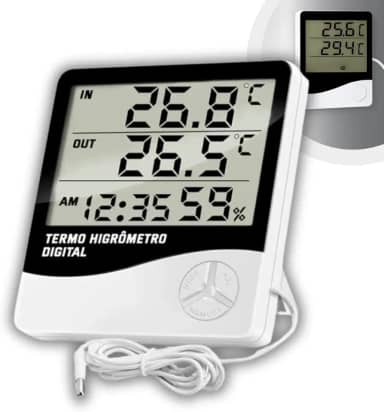 Termômetro e Higrômetro Digital com Sonda Externa, Modelo: HTC-2, Alta Precisão, Memória de Máx e Mín, Relógio Integrado, Display Fácil Leitura, Cabo 90cm, Freezer, Aquário - Qualidade Premium LNSTORE