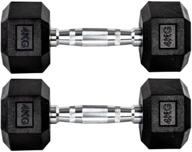 Par Halteres 4kg + 4kg Dumbbell Sextavado Emborrachado Pegada Cromada Gallant (gdb04f3b-pt)