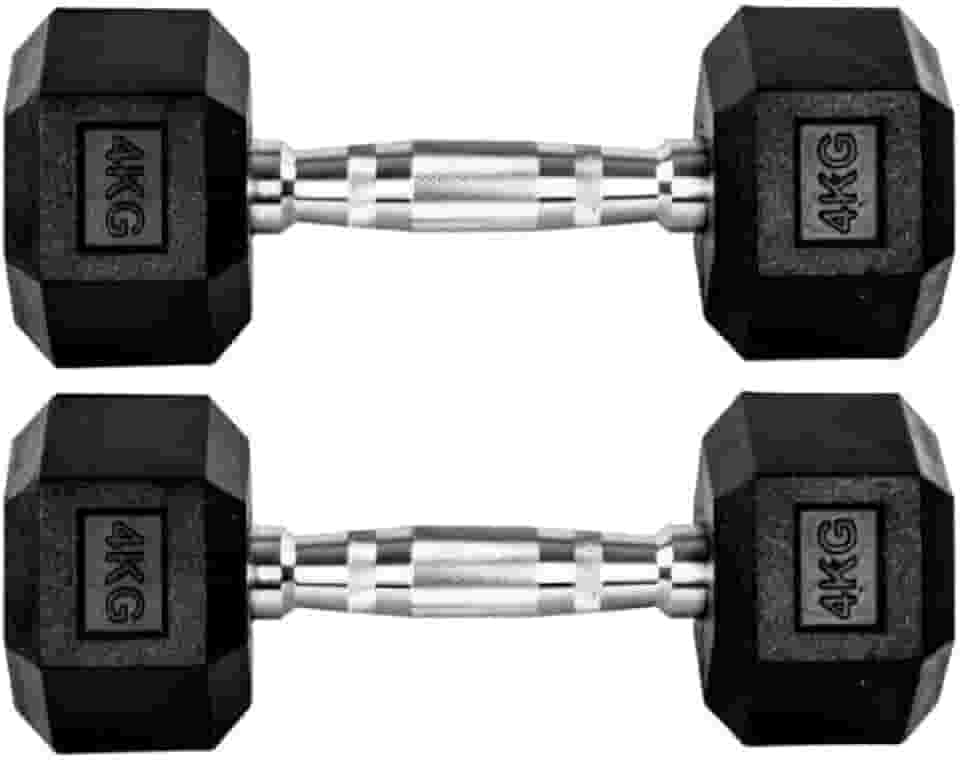 Par Halteres 4kg + 4kg Dumbbell Sextavado Emborrachado Pegada Cromada Gallant (gdb04f3b-pt)