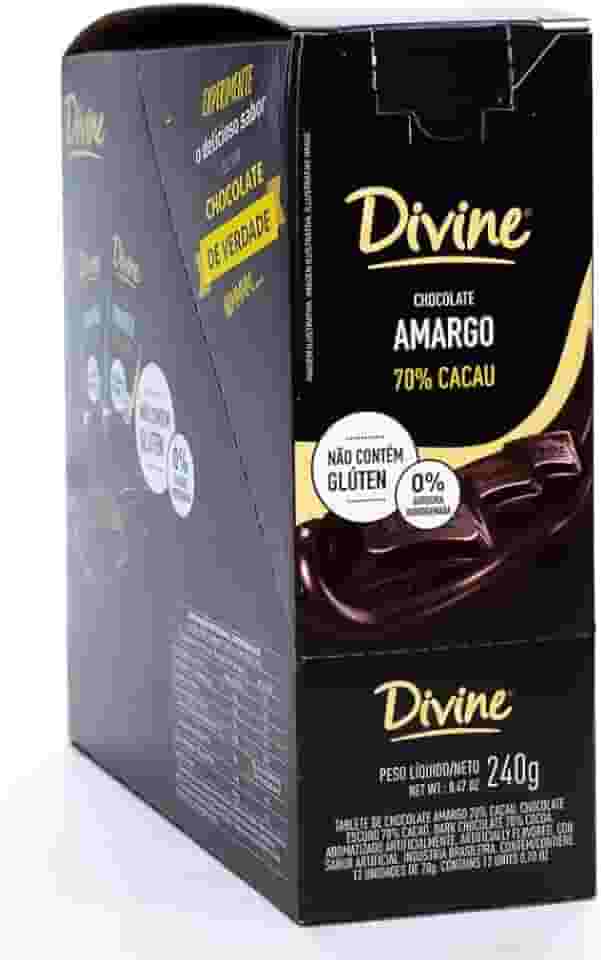 Barra De Chocolate Amargo 70% Cacau Display 12 Unidades 20g Divine