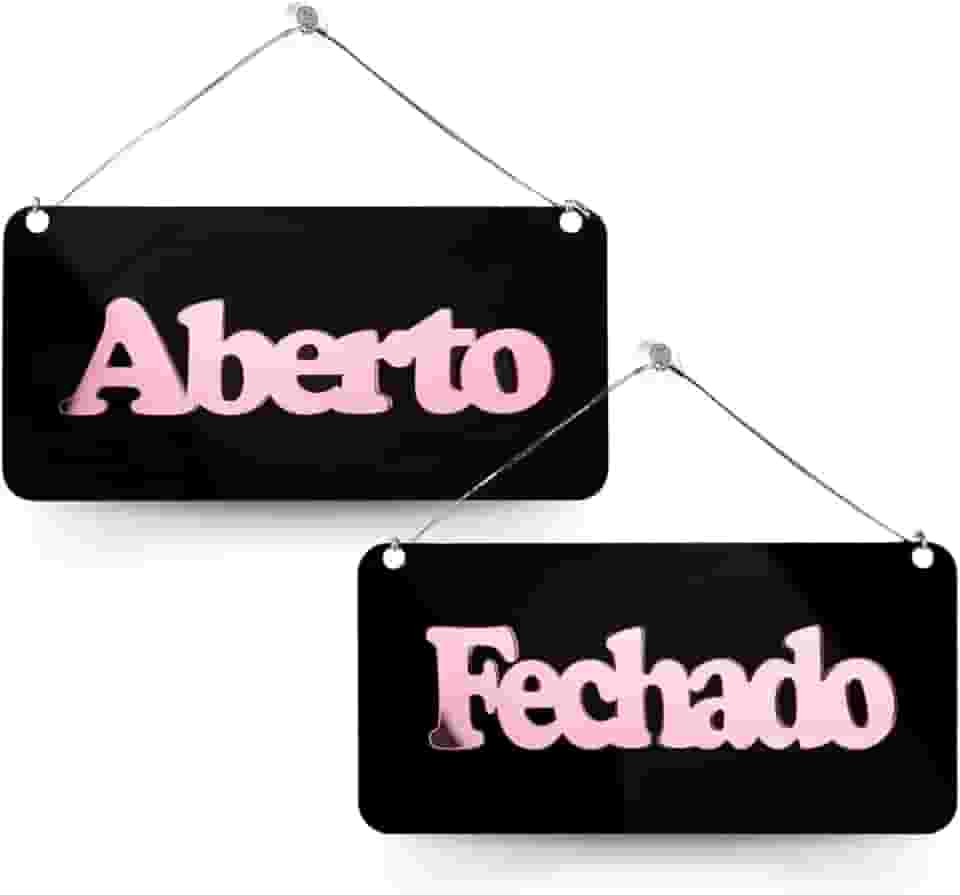 Placa Acrílica Frente Verso Aberto Fechado Ventosa Preto (Preto e Rosa)