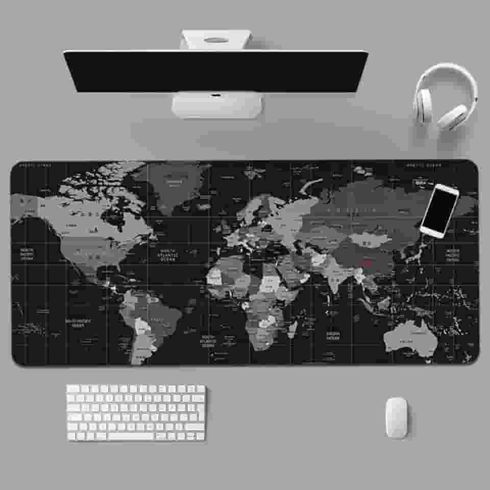 Mouse Pad Gamer Com Estampa Tema Mapa Mundi Extra Grande 90x40 cm com Bordas Costuradas e base Antiderrapante Desk Pad para Teclado Mouse Notebook PC