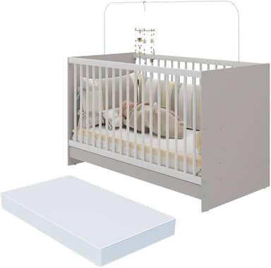 Berço 3 em 1 com Colchão Incluso Multimóveis Mp4394 Cinza/branco