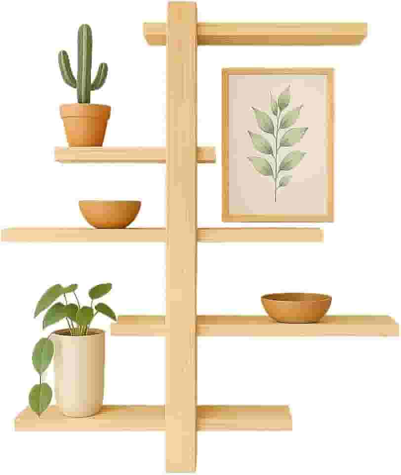 Rack Prateleira Suspensa Nicho C/5 Andar Madeira Maciça Para Plantas Sala, Quartos e Quintal (3,Pinus)