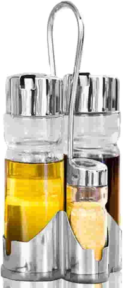 Galheteiro Jogo Vidro Azeite Sal Vinagre Saleiro Com Suporte 4 Pçs