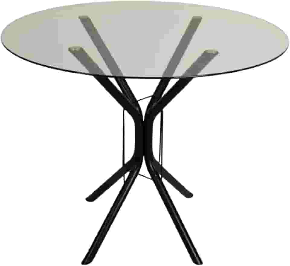 Mesa De Jantar Ana Tamanhos de 60x70x80x90cm Tampo Redondo ou Quadrado Vidro Temperado Espessura 6mm (TAMPO REDONDO PRETO, 60CM)