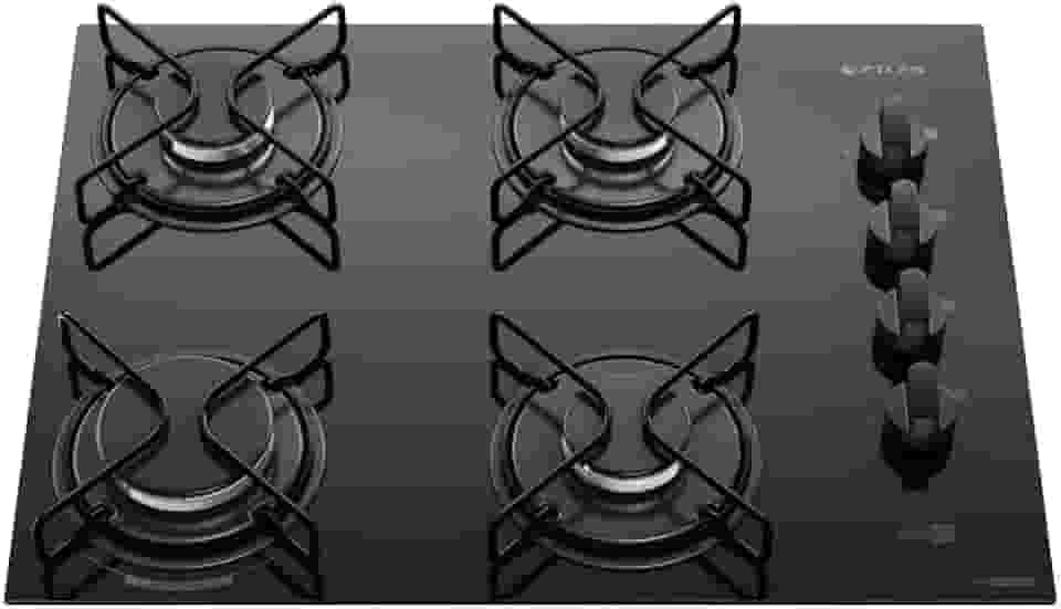 Cooktop 4 Bocas Preto Mesa de Vidro Atlas Agile Up Mega Chama Bivolt