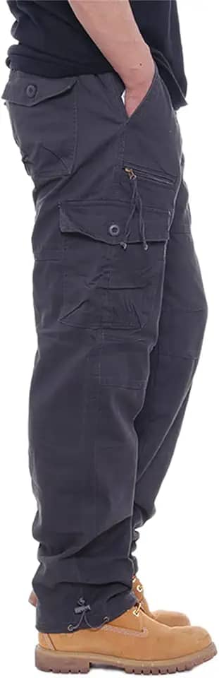 Calça cargo masculina de algodão, para trabalho, acampamento, caminhada, vários bolsos, perna reta