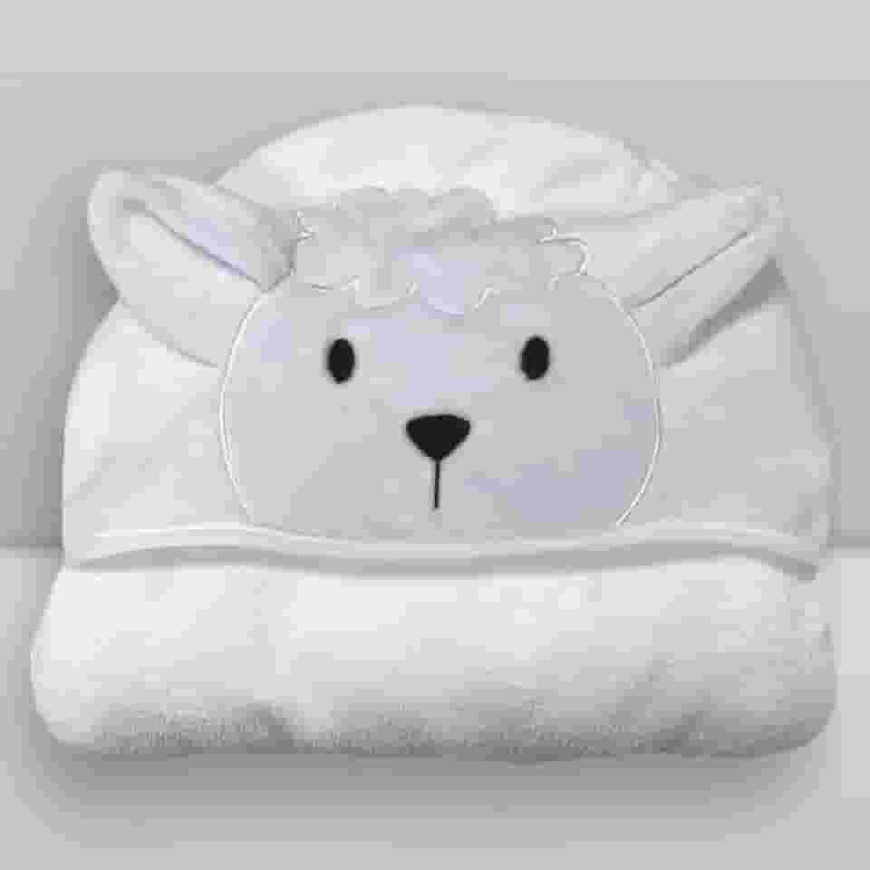Toalha de Banho Baby com Capuz Laço Bebê Animada (Ovelha Branco)