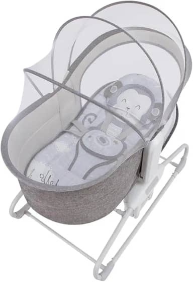 MASTELA Cadeira Moisés Giratória 360° 4 em 1 Macaquinho: Berço Balanço Automático, Timer, Músicas, Até 18kg - Cinza Claro