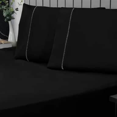 Jogo de Cama Casal Percal 400 Fios Ponto Palito 03 Peças, Antiácaro, Anti-pilling com Toque Macio - Preto