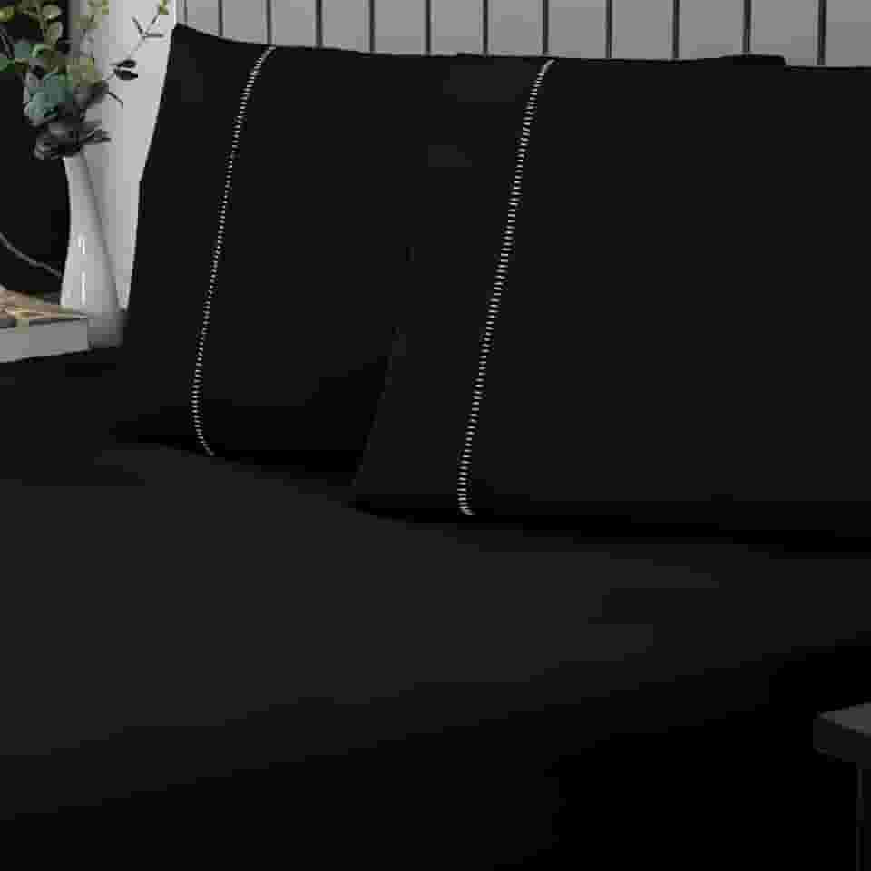 Jogo de Cama Casal Percal 400 Fios Ponto Palito 03 Peças, Antiácaro, Anti-pilling com Toque Macio - Preto
