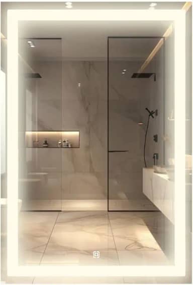 Espelho Retangular Com 3 Tons de LED - Grande de parede moderno jateado lapidado decorativo com iluminação e Botão Sensor touch screen (3 cores de Luz - LED QUENTE, NEUTRO E FRIO) (50x80cm)