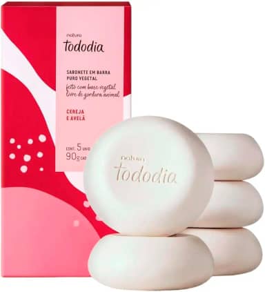 SABONETE EM BARRA PURO VEGETAL NATURA TODO DIA CEREJA E AVELÃ CAIXA COM 5 UNIDADES 90g/cada