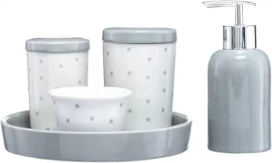 Kit Higiene Bebê Infantil Porta Algodão Banheiro Quarto 5 peças/Cinza