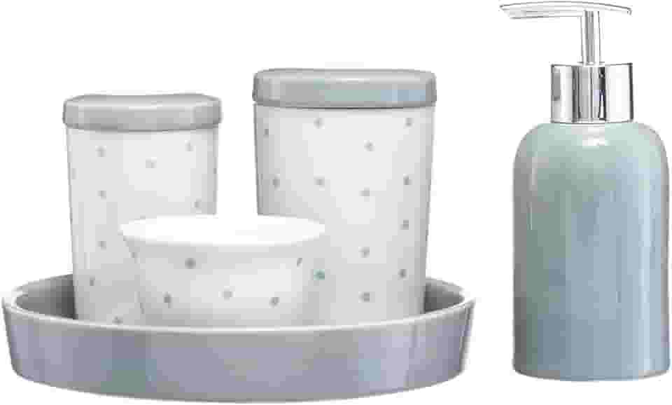 Kit Higiene Bebê Infantil Porta Algodão Banheiro Quarto 5 peças/Cinza