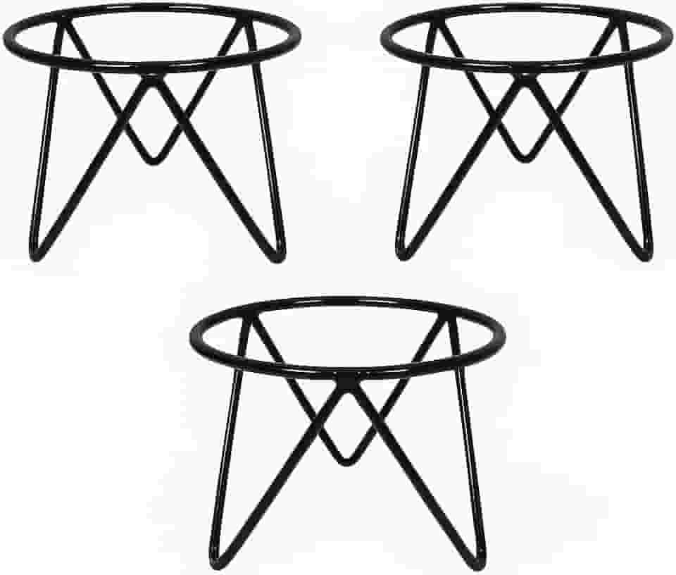 Suporte para Vaso de Planta, Ferro Preto, Design Geométrico, 20 cm x 15 cm, Conjunto com 3 Peças