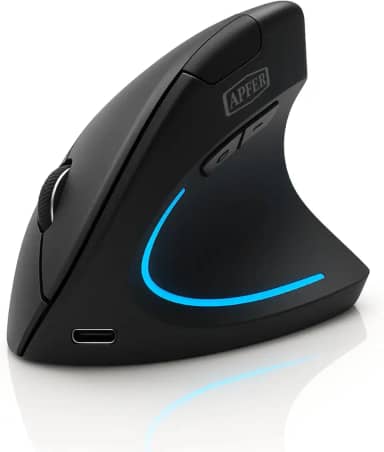 Mouse Vertical Ergonômico Sem Fio Recarregável – Reduz Tensão no Pulso, RGB, Cliques Silenciosos, DPI Ajustável, USB 2.4G – Compatível com Windows, Mac, Notebook (PRETO)