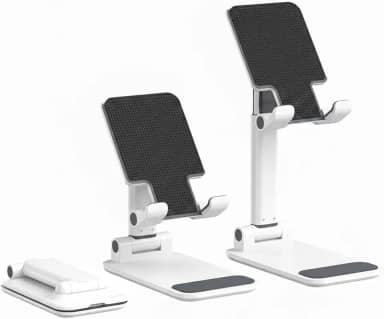 Suporte Ajustável para Celular e Tablet, Base Antiderrapante, Dobrável, Design Ergonômico, Compatível com Smartphones e Tablets, Ideal para Home Office e Vídeos, Branco