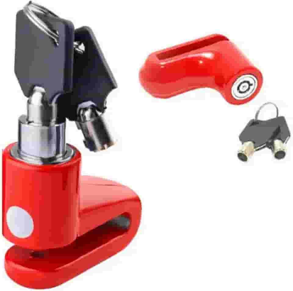 Cadeado Trava de Disco para Moto e Bicicleta Antifurto – Segurança para Freio a Disco – Compacto e Resistente em Alumínio com 2 Chaves (Vermelho)