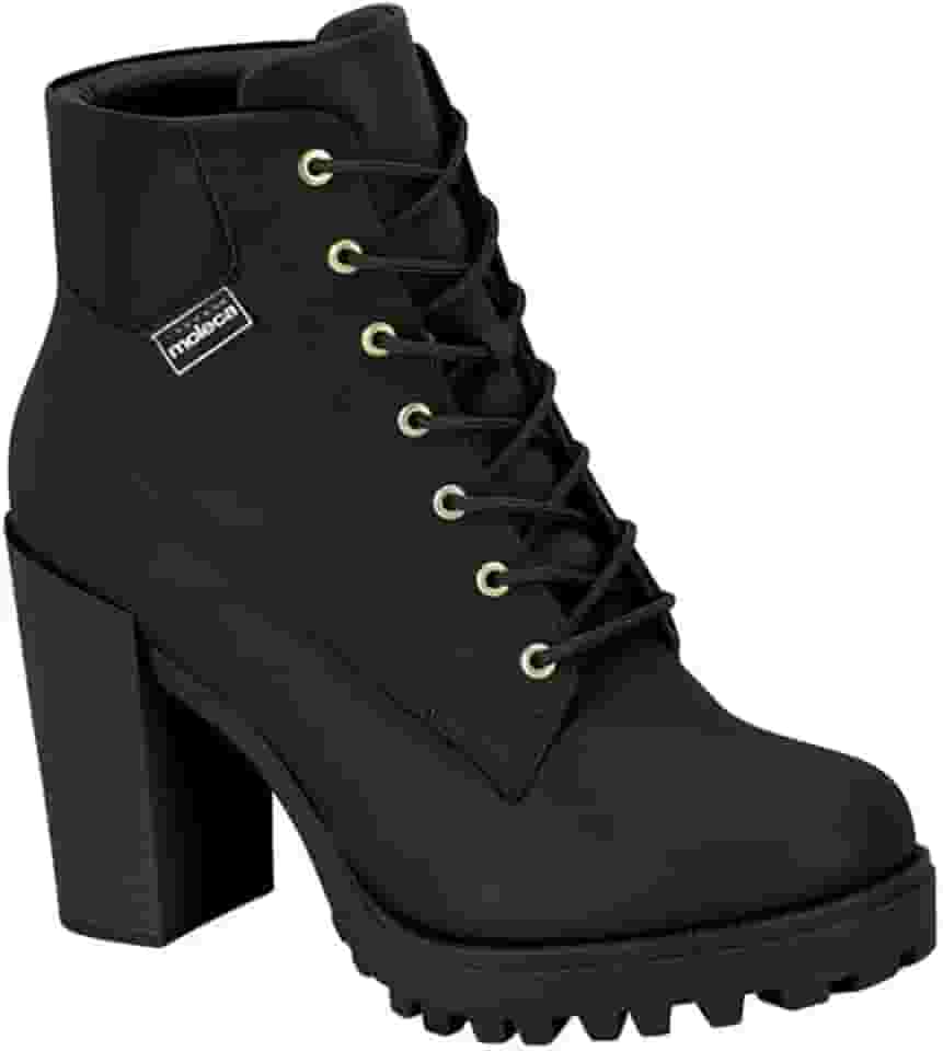 Bota Feminina Moleca Coturno Tratorada Cadarço Salto Alto