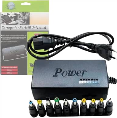 Adaptador Carregador Universal De Notebook Fonte Universal 120W, chave seletora 12V a 24V, com 9 Plugs e Cabo de Força Bivolt