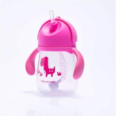 Copo Bebê 360 Treinamento Antivazamento Alça Canudo 240ml (Rosa)