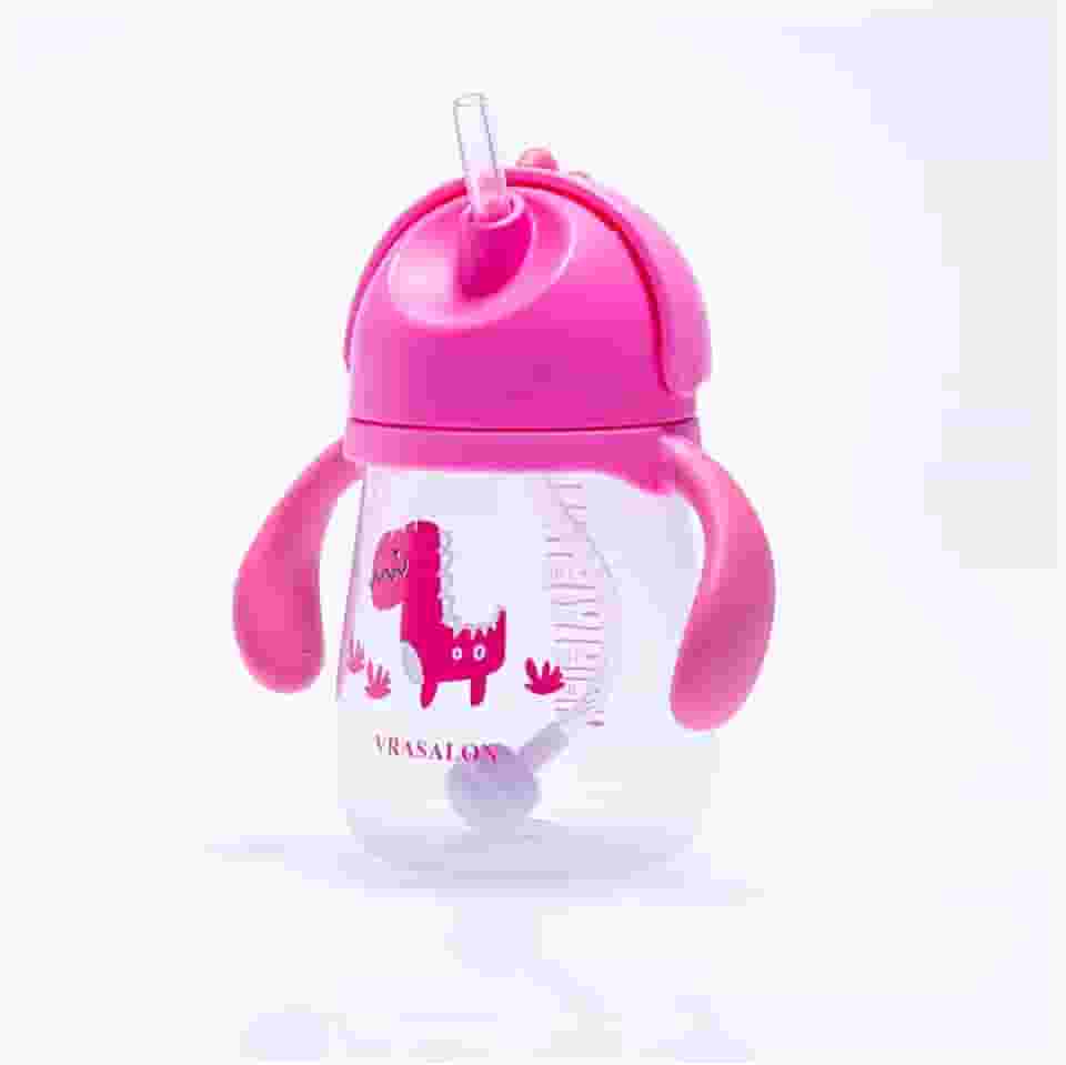 Copo Bebê 360 Treinamento Antivazamento Alça Canudo 240ml (Rosa)