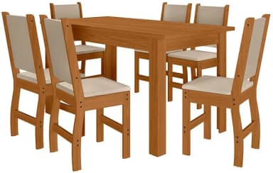 Poliman Moveis - Mesa de Jantar Bellagio 6 Lugares com Cadeira Clara