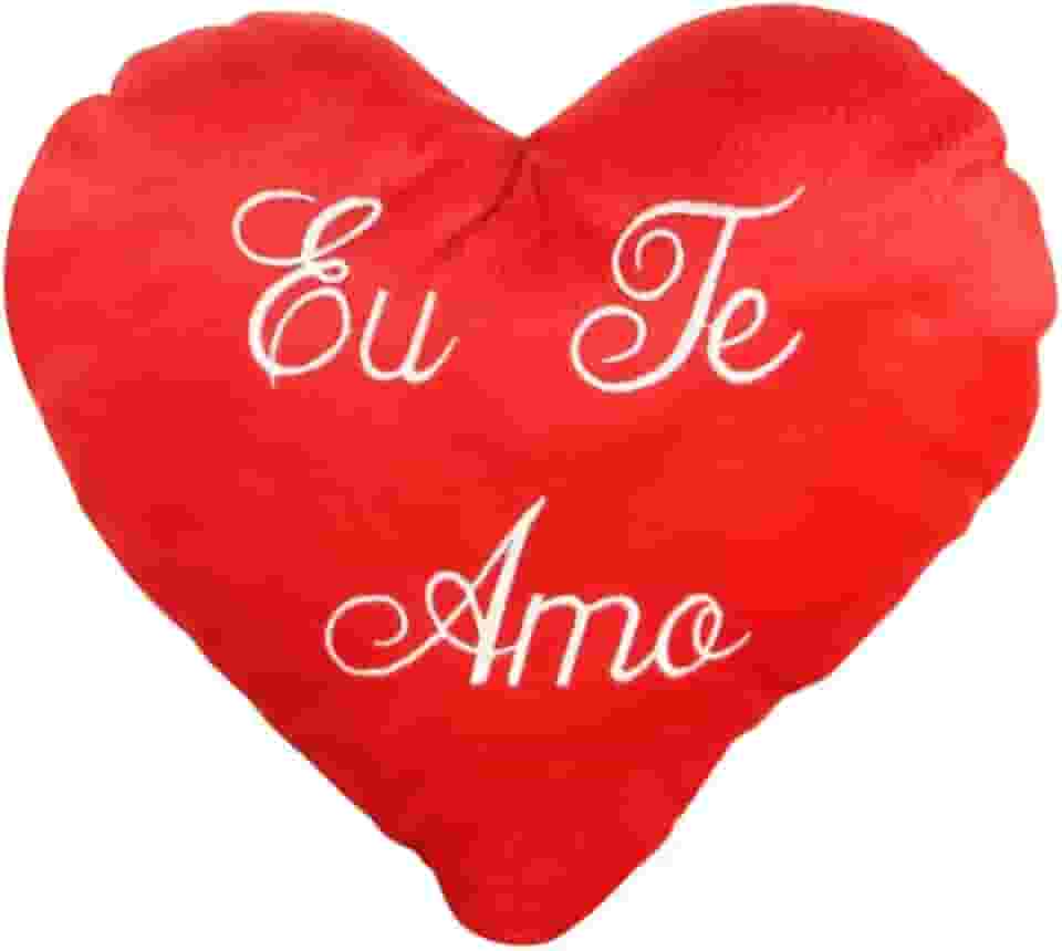 1 Almofada Pelúcia de Coração Dia Dos Namorado Bordado Frase Eu Te Amo 35cm