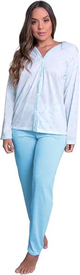 Pijamas Longo Adulto Feminino Blusa Com Botões E Calça