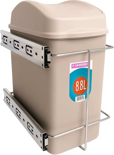 Lixeira Pia Cozinha Deslizante Telescópica Embutir Tampa Basculante 8,8 Litros Giosul Lado Esquerdo