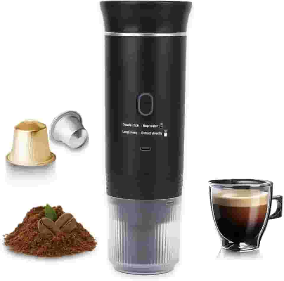 Yunir Máquina de café expresso elétrica portátil, 15 bar, recarregável, 2 em 1, multifuncional, extração de uma chave compatível com cápsulas NS para acampamento, viagem e casa