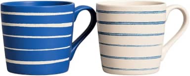 2 Canecas de Cerâmica 400ml Premium Decorada Azul e Branca (Listras Branco e Azul)