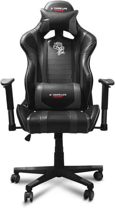 ELG, CH05BK, Cadeira Gamer Black Hawk c/Apoio Cervical, Encosto Reclinável, Apoio de Braços, Ajuste de Altura, Inclinação de 180°, Suporta até 150kg, Preto