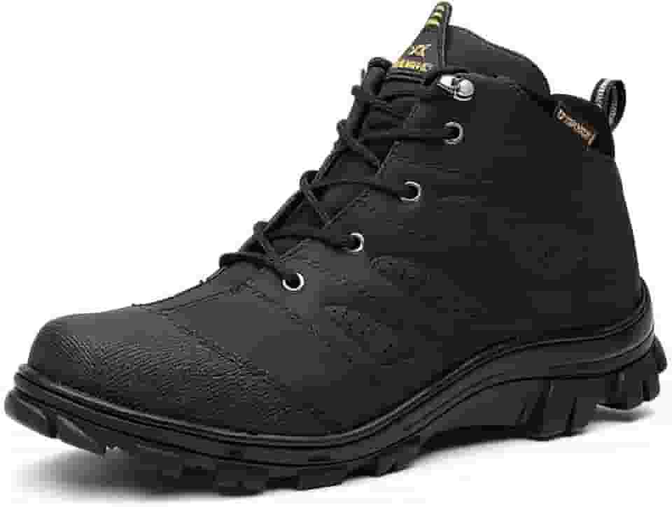 Bota Coturno Masculina Cano Médio - Couro Sintético Impermeável - Sola Antiderrapante - Botas Masculinas de Trabalho e Segurança - Nº 37 ao 44