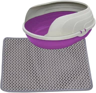 Caixa de Areia para Gatos com Bandeja Removível e Tapete Coletor, Grande,45x60 Rosa e Cinza, 47x38cm