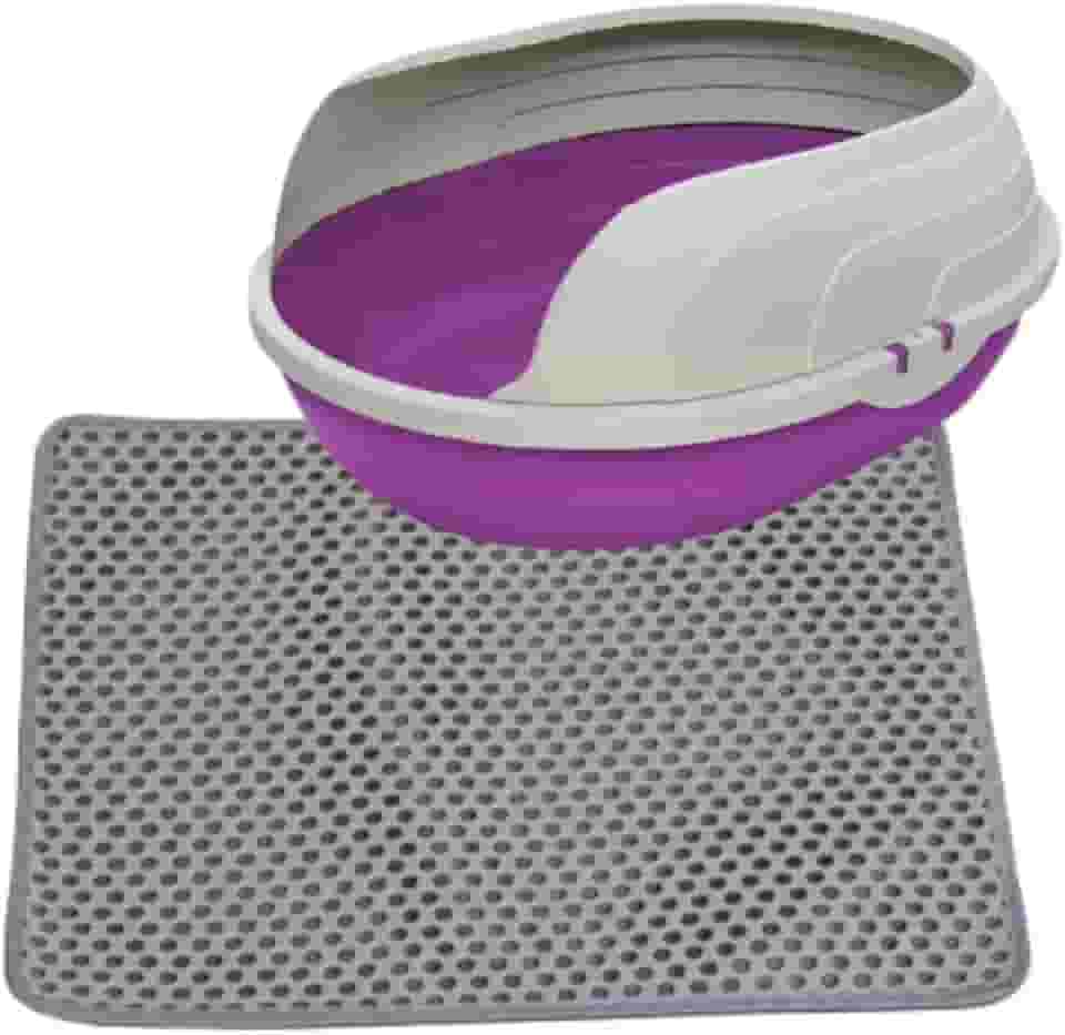 Caixa de Areia para Gatos com Bandeja Removível e Tapete Coletor, Grande,45x60 Rosa e Cinza, 47x38cm