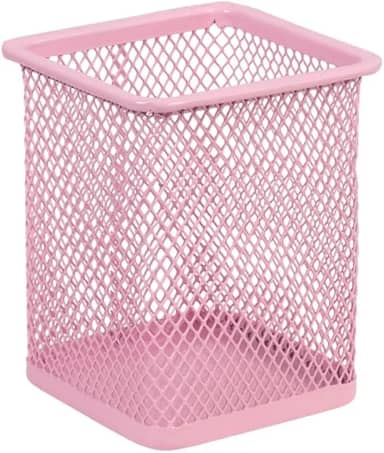 Porta Lápis e Caneta Aramado Quadrado BRW Rosa Pastel