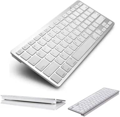 Teclado Sem Fio Bluetooth, Design Ultrafino, Teclas Baixo Perfil, Cor Branca e Prata, Compatível com Mac e PC