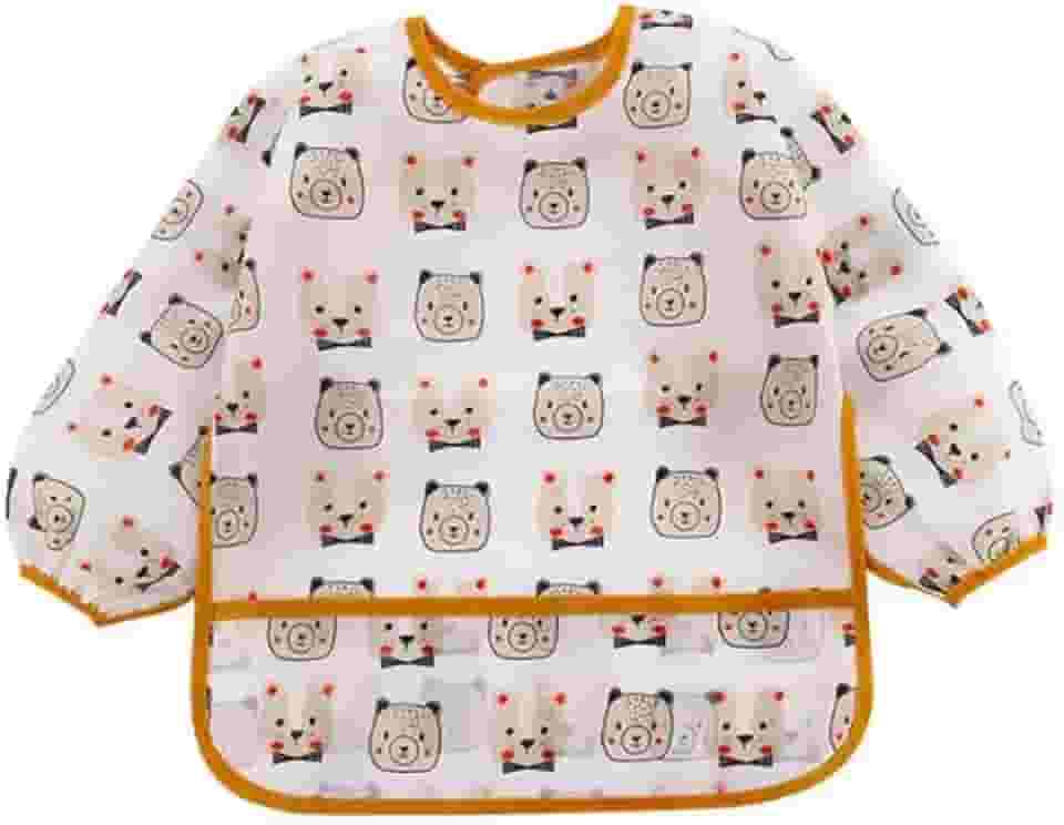 Babador Manga Longa Impermeável Cata Migalhas - Urso Mostarda