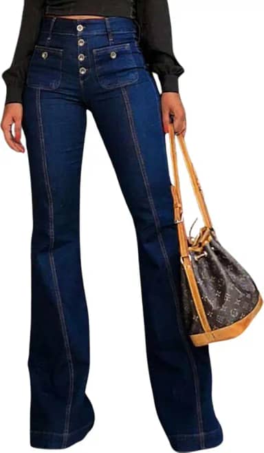 Calça jeans feminina flare cintura alta cintura alta vintage stretch bootcut calça jeans com bolso